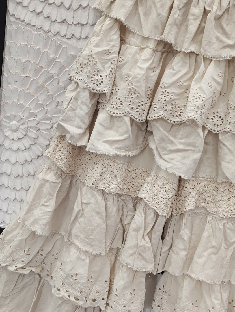 Boho Tiered Ruffle Eyelet Crochet Pants in Beige - Picture 3 of 8